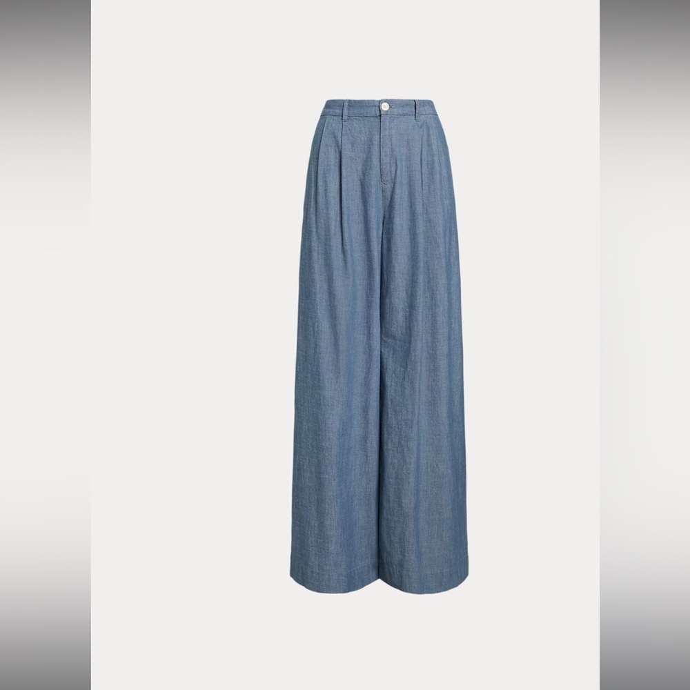 Lauren by Ralph Lauren Pleated Chambray Wide-Leg Pant